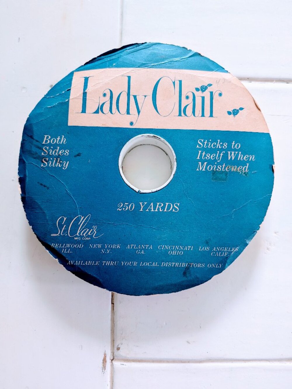 VTG Lady Clair Gold Satin Self-Sealing Ribbon 250 Yards Used Roll Partial Rare